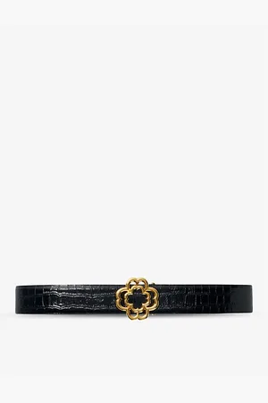 Maje Womens Clover-Buckle Croc-Embossed Leather Belt 8