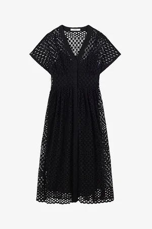 LK Bennett Womens Vivienne Broderie-Analgise Cotton Midi Dress 6