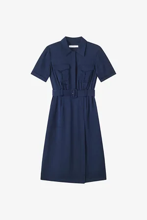 LK Bennett Womens Luna Patch-Pocket Belted Woven Midi Dress 6