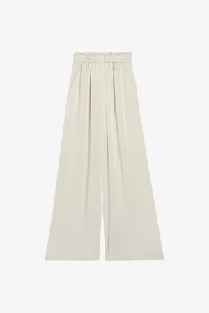 Claudie Pierlot Womens Smocked-Waistband Wide-Leg Satin Trousers 6