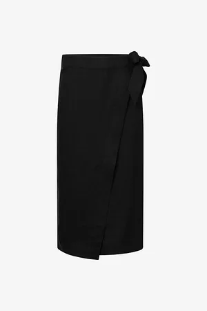 Twist & tango Womens Vivienne Wrap-Front Linen Midi Skirt 10