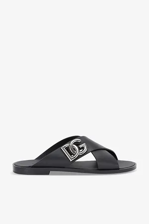 Dolce & Gabbana Mens Logo-Plaque Cross-Over Leather Sandals Eur 42 / 8 Uk Men
