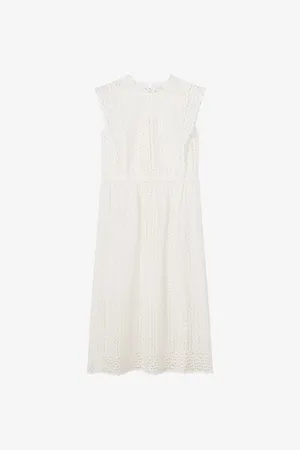 LK Bennett Womens Laila High-Neck Broderie-Anglaise Cotton Midi Dress 16