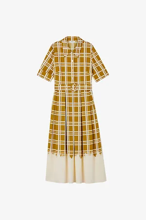 LK Bennett Womens Dora Belted-Waist Checked Cotton Midi Dress 6