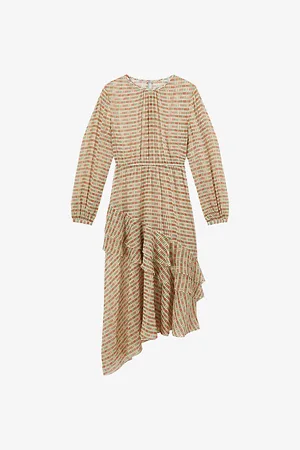 LK Bennett Womens Bea Block-Print Asymmetric-Hem Silk Midi Dress 6