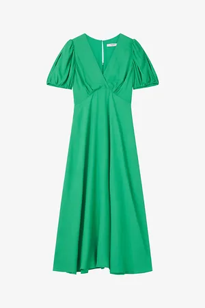 LK Bennett Womens Hermia V-Neck Puff-Sleeve Woven Midi Dress 6