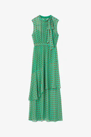 LK Bennett Womens Robyn Spot-Print Tie-Neck Woven Maxi Dress 20