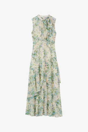 LK Bennett Womens Robyn Neon-Print Tie-Neck Silk Maxi Dress 20