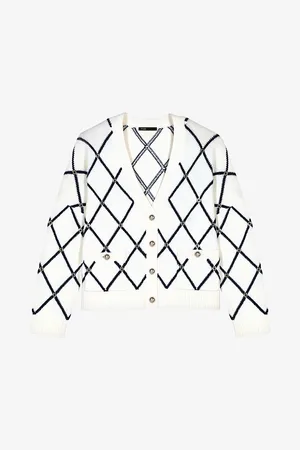 Maje Womens Diamond-Pattern V-Neck Knitted Cardigan 8