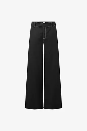 Twist & tango Womens Ginny Contrast-Stitch Wide-Leg Mid-Rise Linen-Blend Trousers 8