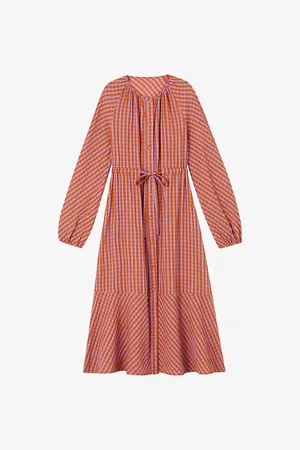 LK Bennett Womens Sophie Ruffle-Trim Gingham Cotton Midi Dress 6