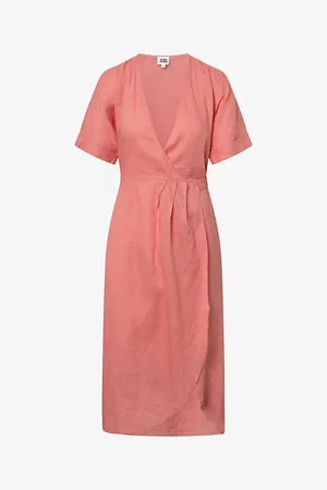 Twist & tango Womens Mya Wrap-Front Short-Sleeve Linen Midi Dress 10
