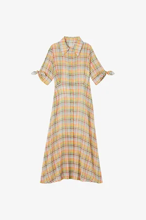 LK Bennett Womens Saffron Check-Print Cotton Midi Dress 10