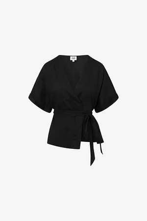 Twist & tango Womens Reese Wrap-Front Short-Sleeve Linen Top 10