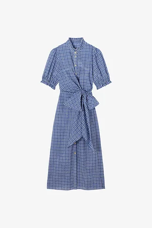 LK Bennett Womens Soleil Check-Print Seersucker Cotton-Blend Midi Dress 20