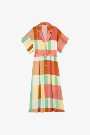 LK Bennett Womens Izzy Check-Print Belted Woven Midi Dress 6