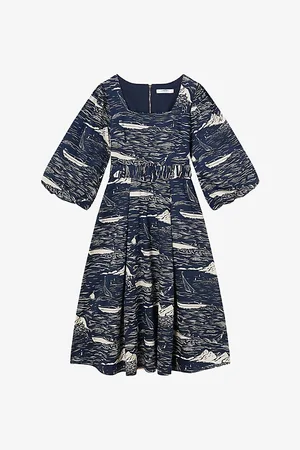 LK Bennett Womens Liza Riviera-Print Cotton Midi Dress 8