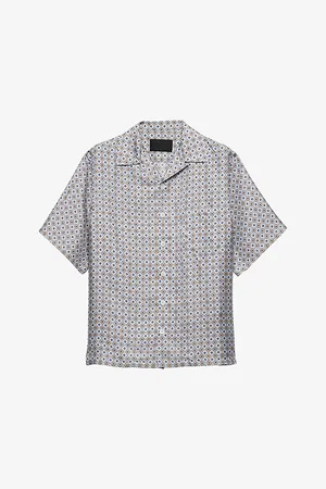 Prada Mens Graphic-Print Short-Sleeve Silk Shirt L