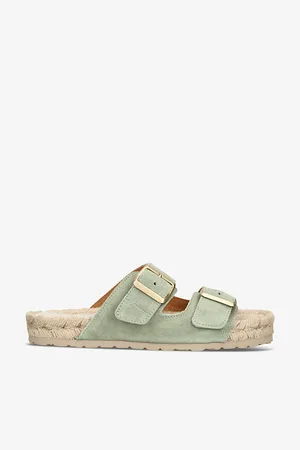 MANEBI Womens Hamptons Nordic Double-Buckle Flat Suede Sandals Eur 38/5 Uk Women