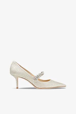 Jimmy Choo Womens Bing 65 Glitter-Embellished Leather Heeled Mules Eur 36 / 3 Uk Women