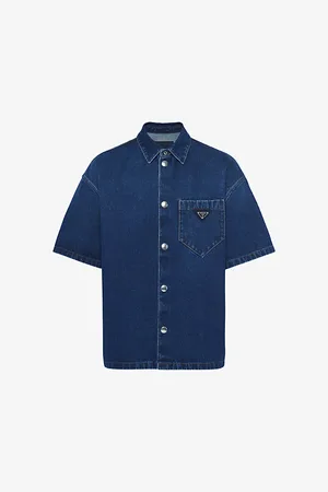 Prada Mens Padded Faded-Wash Boxy-Fit Denim Shirt Xl