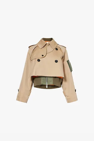 SACAI Womens Cropped Double-Breasted Cotton-Blend Jacket S