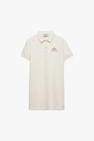Prada Womens Logo-Print Polo-Collar Cotton Mini Dress M