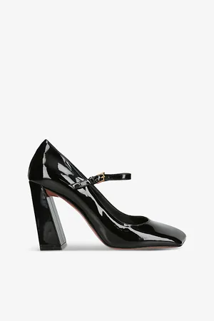 Amina Muaddi Womens Charlotte Square-Toe Patent-Leather Heeled Pumps Eur 36 / 3 Uk Women