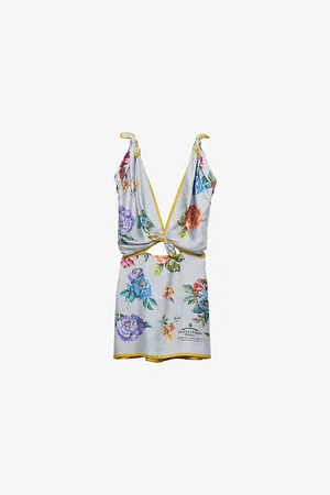 Prada Womens Floral-Print Plunge-Neck Silk Mini Dress 8