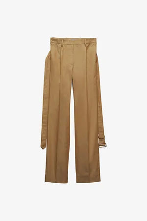 Prada Womens Belted-Waist Straight-Leg High-Rise Cotton-Twill Trousers 6