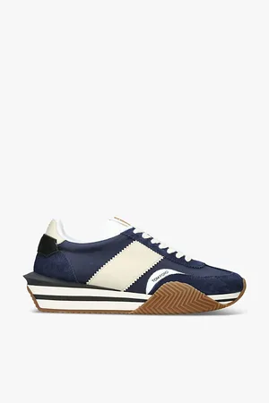 Tom Ford Mens James Logo-Print Leather and Suede Low-Top Trainers Eur 40 / 6 Uk Men