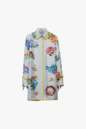 Prada Womens Floral-Print Long-Sleeve Silk-Twill Mini Dress 6