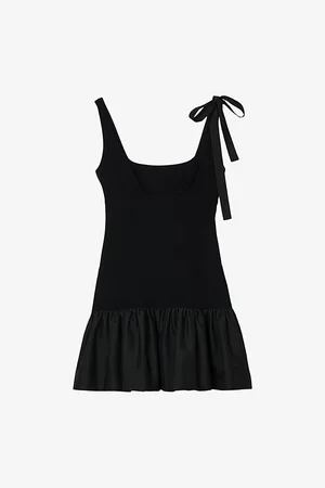 Sandro Womens Ruffle-Hem Shoulder-Tie Stretch-Woven Mini Dress 6