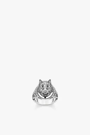 Thomas Sabo Womens Rebel Wolf 925 Sterling-Silver and Zirconia Signet Ring 60mm