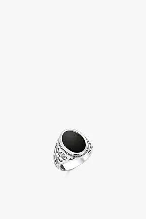Thomas Sabo Womens 925 Sterling-Silver, Zirconia and Onyx Signet Ring 60mm