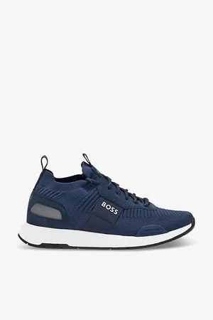 HUGO BOSS Mens Logo-Emed Mesh and Suede Low-Top Trainers Eur 40 / 6 Uk Men