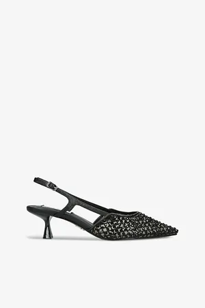 Steve Madden Womens Legaci Rhinestone-Embellished Heeled Woven Slingbacks Eur 37 / 4 Uk Women
