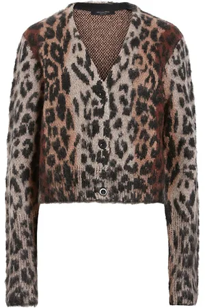 AllSaints Womens Lex Leopard-Print Long-Sleeve Knitted Cardigan L