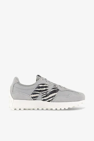 New Balance Mens Raincloud White Zebra 327 Mesh and Suede Low-Top Trainers 8.5