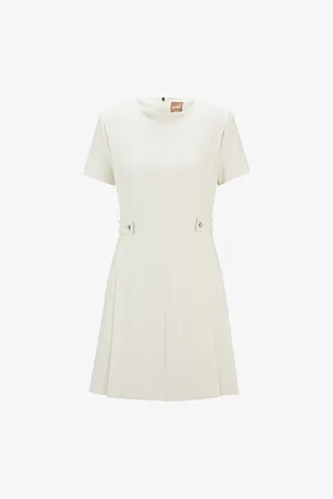 HUGO BOSS Womens Round-Neck Short-Sleeve Stretch-Woven Mini Dress 10