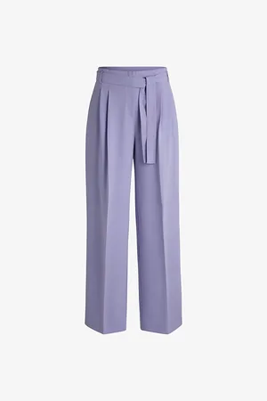 HUGO BOSS Womens Wide-Leg High-Rise Belted Woven Trousers 8