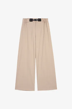 Maje Womens Buckle-Embellished Logo-Embroidered Stretch-Cotton Trousers 6