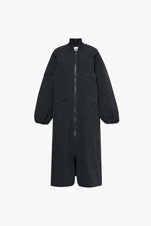 Ganni Womens Seersucker Longline Oversized Woven Coat Xxs/Xs