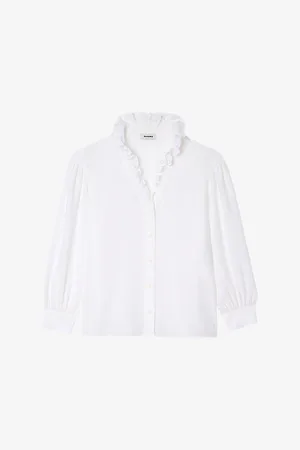 Sandro Womens Ruffle-Neck Long-Sleeve Silk Shirt 6