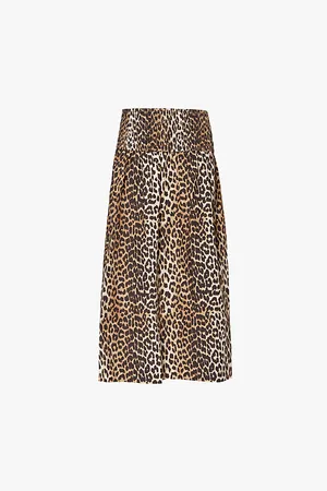 Ganni Womens Shirred-Waist -Pattern Regular-Fit Organic-Cotton Maxi Skirt 10