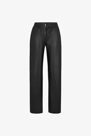 HUGO BOSS Womens High-Rise Elasticated-Waist Faux-Leather Trousers 8