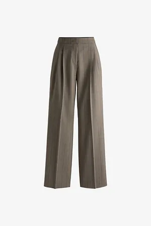 HUGO BOSS Womens Wide-Leg High-Rise Checked Stretch Wool-Blend Trousers 8
