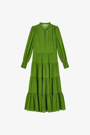 LK Bennett Womens Flora Chevron-Devorè Silk-Blend Midi Dress 12