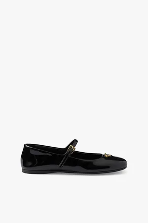 Prada Womens Brand-Plaque Patent-Leather Mary Jane Flats Eur 37 / 4 Uk Women