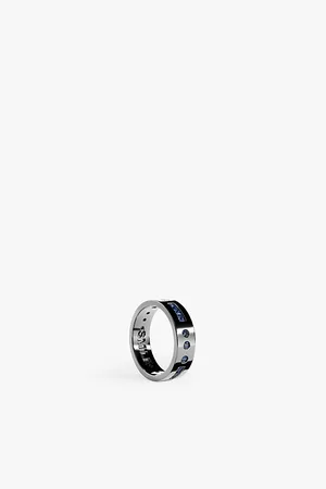APM Monaco Mens Morse Code Sterling-Silver and Cubic Zirconia Ring M